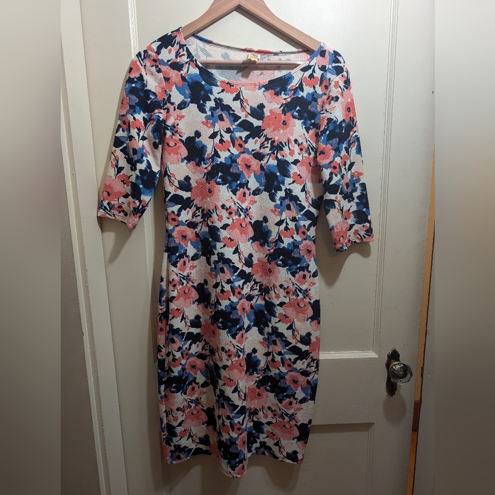 LARA Pink and Blue Sheath Dress with Bateau Neckline
